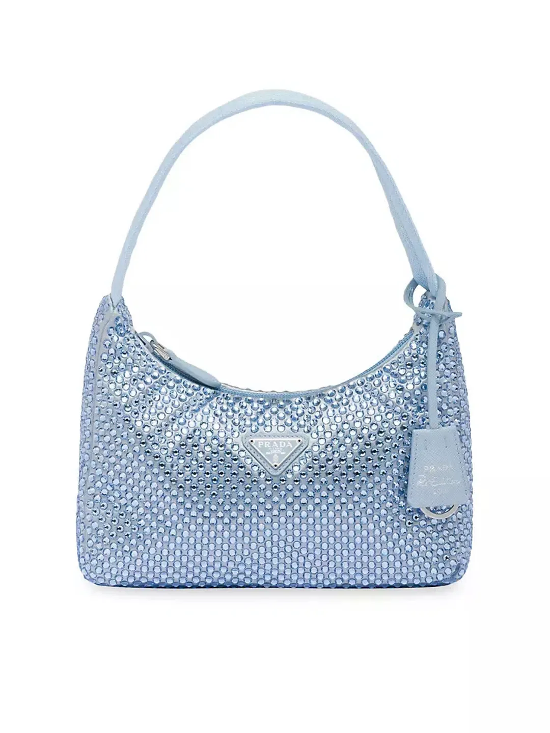 Prada Crystal Satin Mini Hobo Bag Blue for rent on The Volte - main image