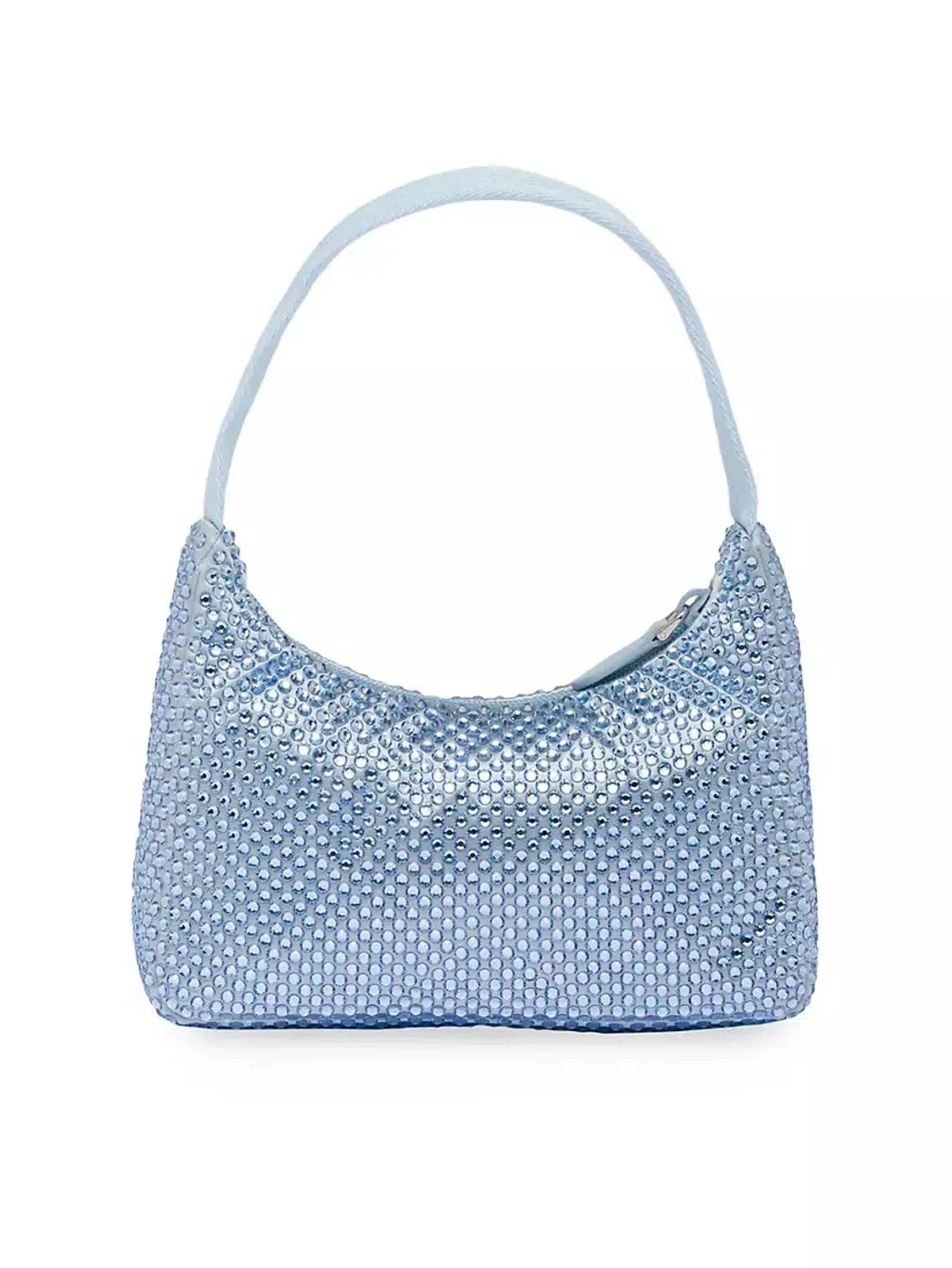 Prada Crystal Satin Mini Hobo Bag Blue for rent on The Volte - main image