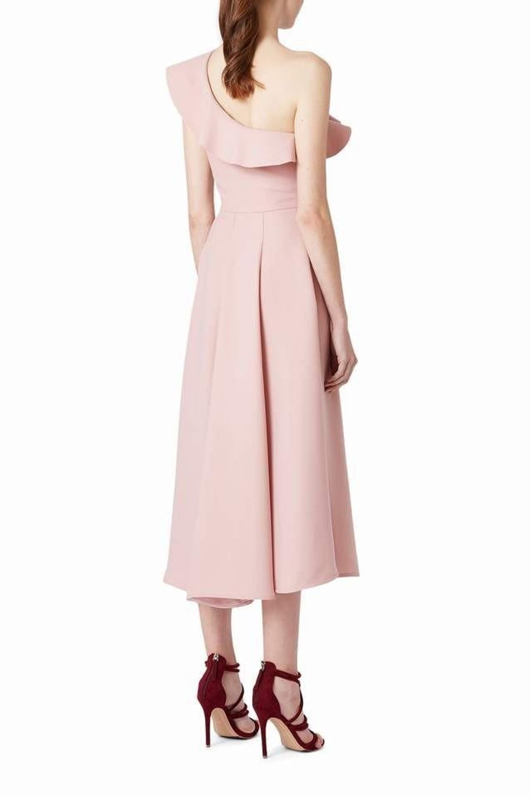 By Johnny One Shoulder Ruffle Midi Dress Pink Size 14 for rent on The Volte - main image