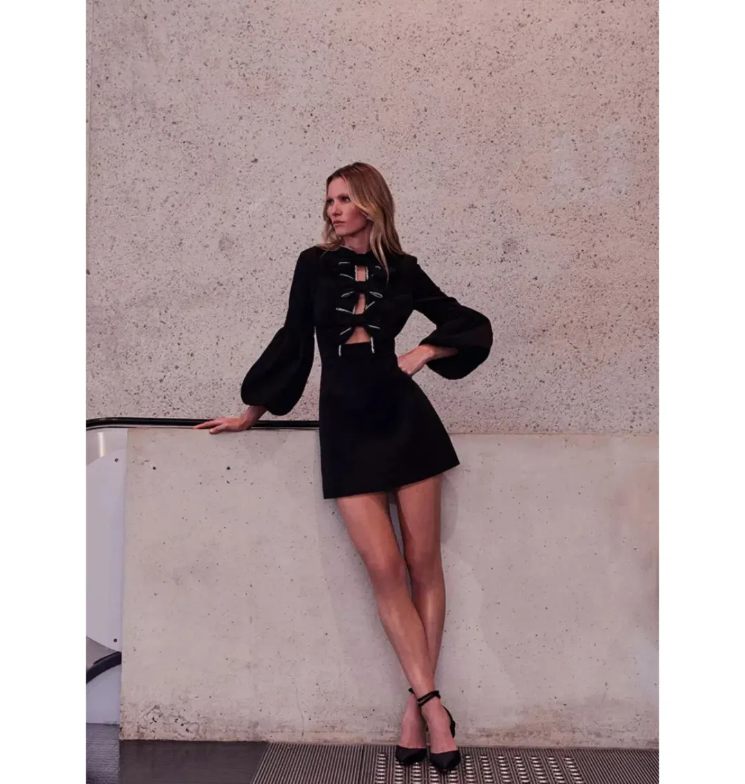 Rebecca Vallance Augustine Bow Mini Dress Black Size AU 14  for rent on The Volte - main image