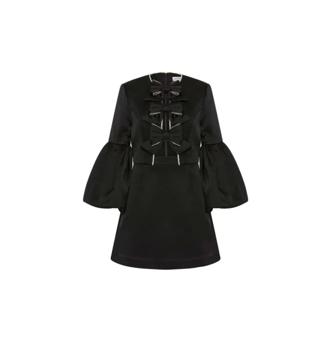 Rebecca Vallance Augustine Bow Mini Dress Black Size AU 16 for rent on The Volte - main image