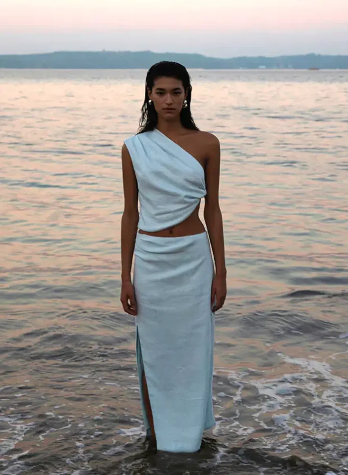 Sir The Label Iris Knot Top and Asymmetric Midi Skirt Set Light Blue Size 0 / AU 6 - Image 3