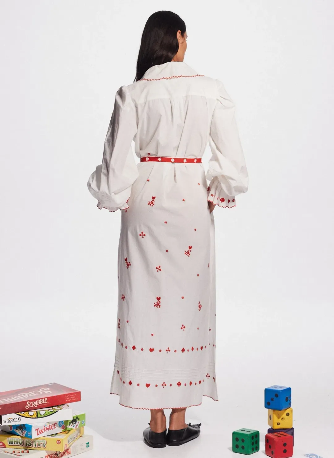 Alemais Hearts Embroidered Midi Dress White/Red Size 14 for rent on The Volte - main image