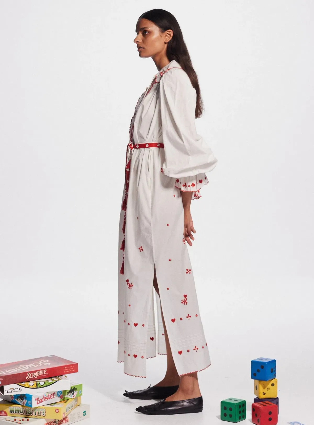 Alemais Hearts Embroidered Midi Dress White/Red Size 14 - Image 4