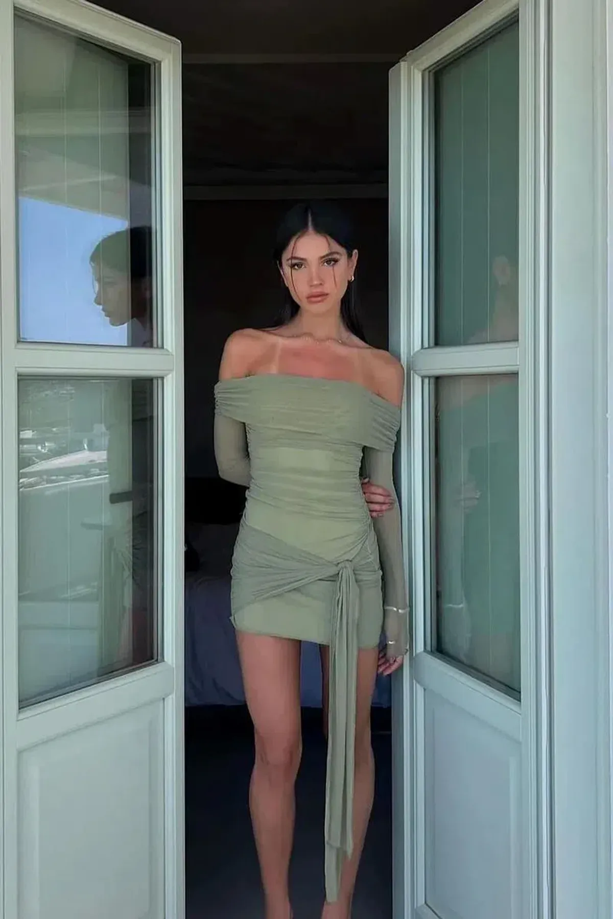 Benni Yasmin Mini Dress Pistachio Size 10 - Image 3