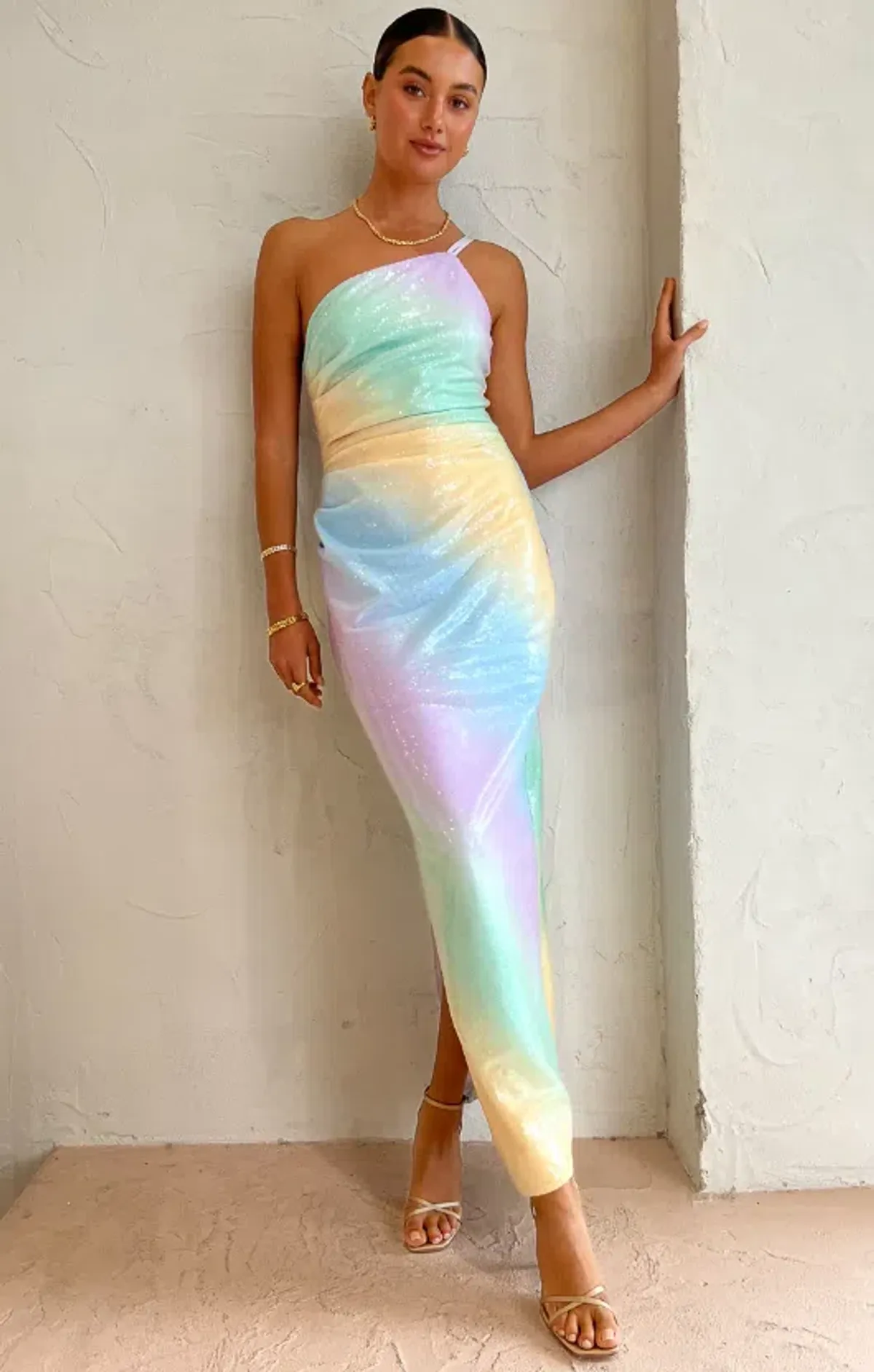 Suboo Ombre One Shoulder Split Maxi Dress Multi Size 8 - Image 5