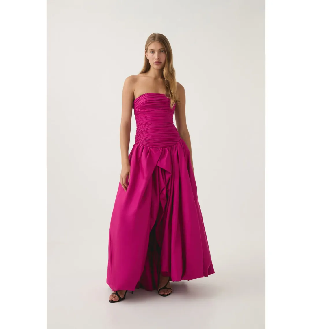 Aje Violette Bubble Hem Maxi Dress Deep Magenta Size AU 12 for rent on The Volte - main image