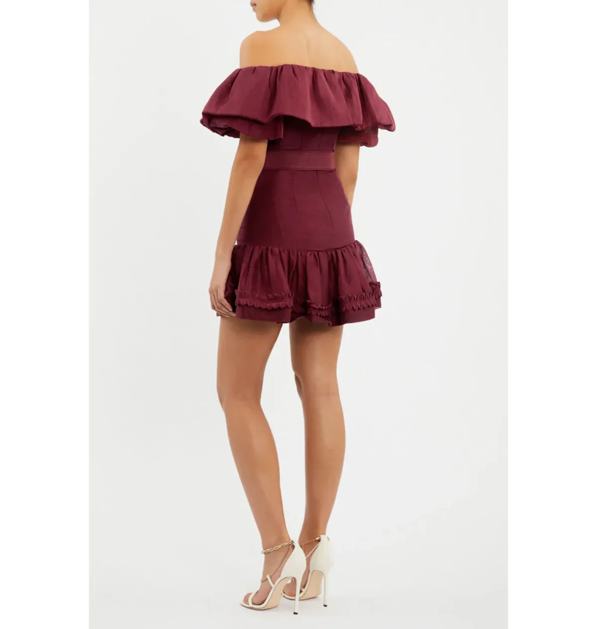 Rebecca Vallance Bordeaux Off Shoulder Mini Dress Burgundy Size AU 12 - Image 3