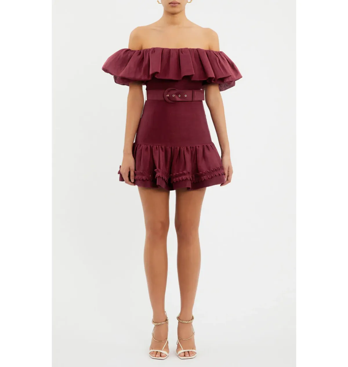 Rebecca Vallance Bordeaux Off Shoulder Mini Dress Burgundy Size AU 12 - Image 1