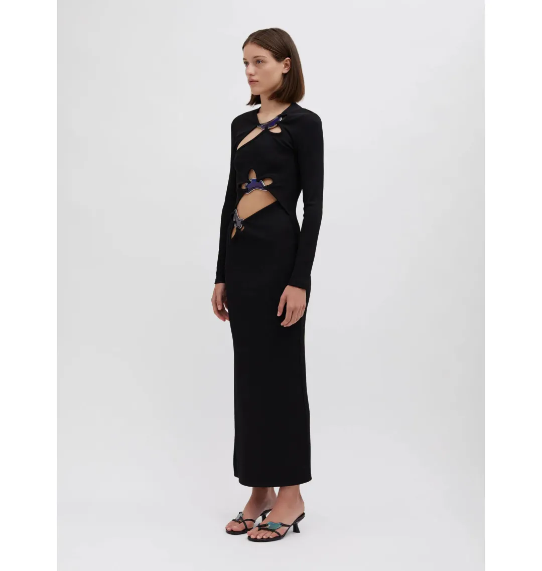 Christopher Esber Looped Moonstone Long Sleeve Dress Black Size AU 10 for rent on The Volte - main image