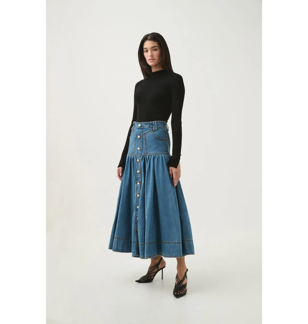 Aje Belmond Denim Midi Skirt 90's Wash Size AU 4 for rent on The Volte - main image