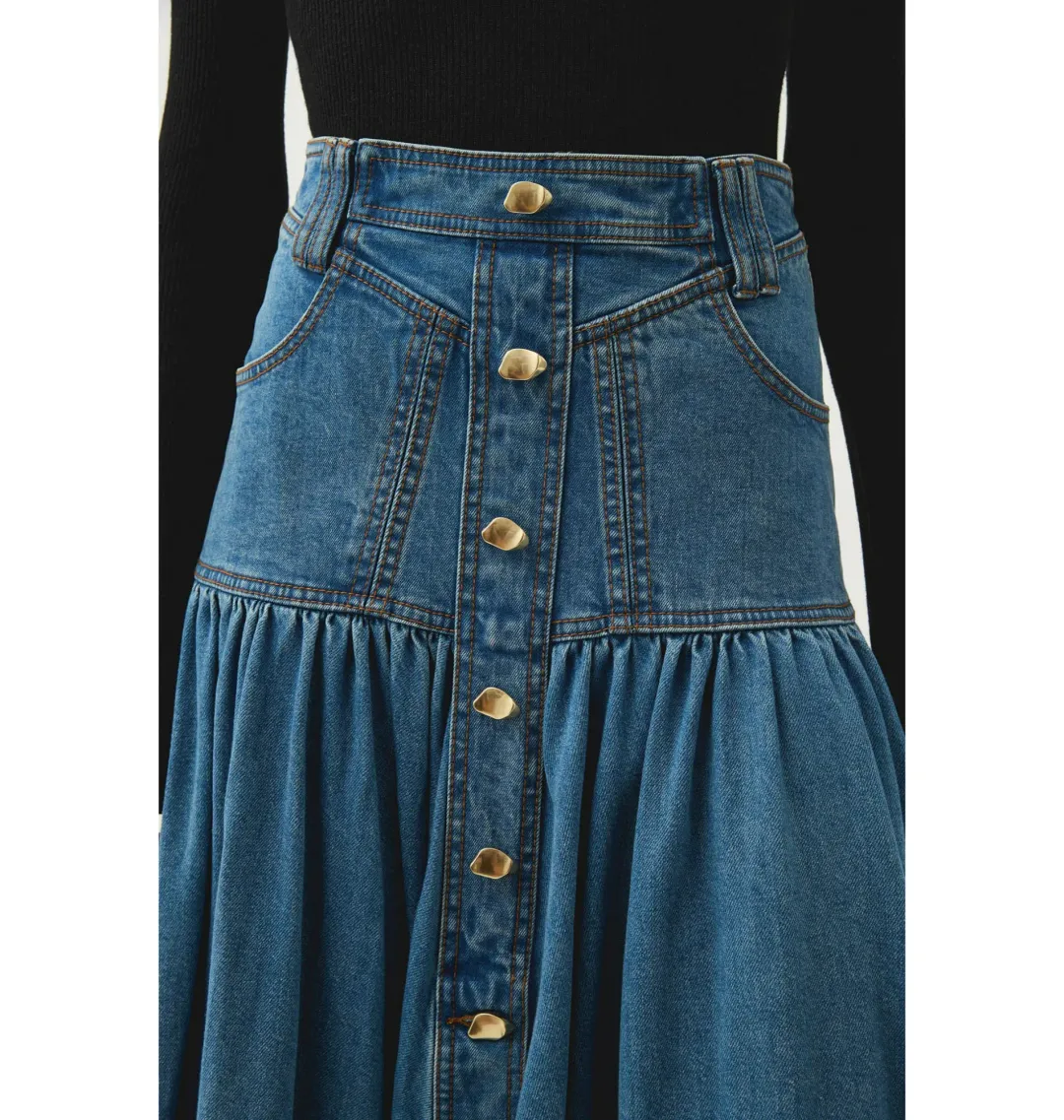 Aje Belmond Denim Midi Skirt 90's Wash Size AU 4 for rent on The Volte - main image