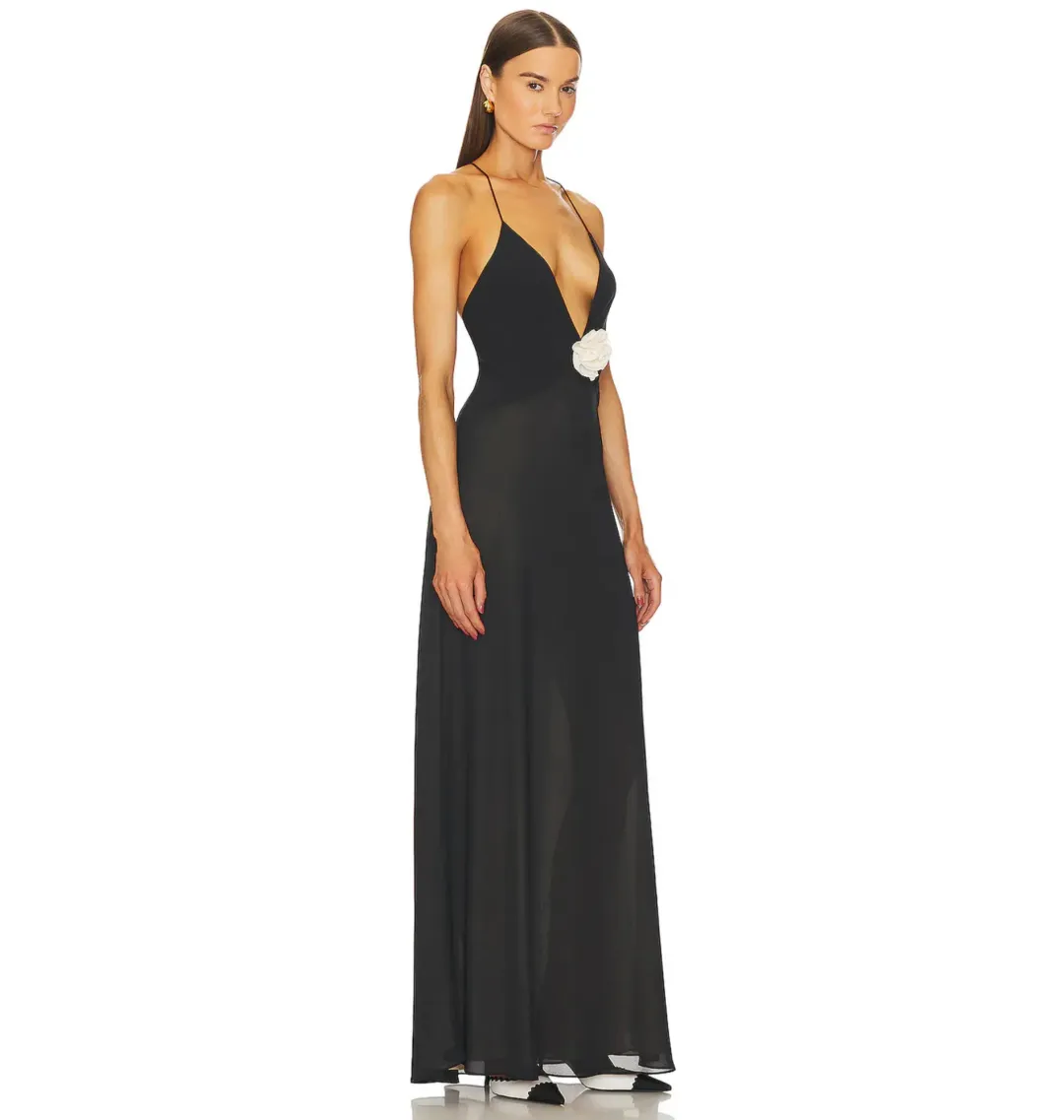 Helsa Sheer Deep V Maxi Dress Black Size S / AU 8 for rent on The Volte - main image