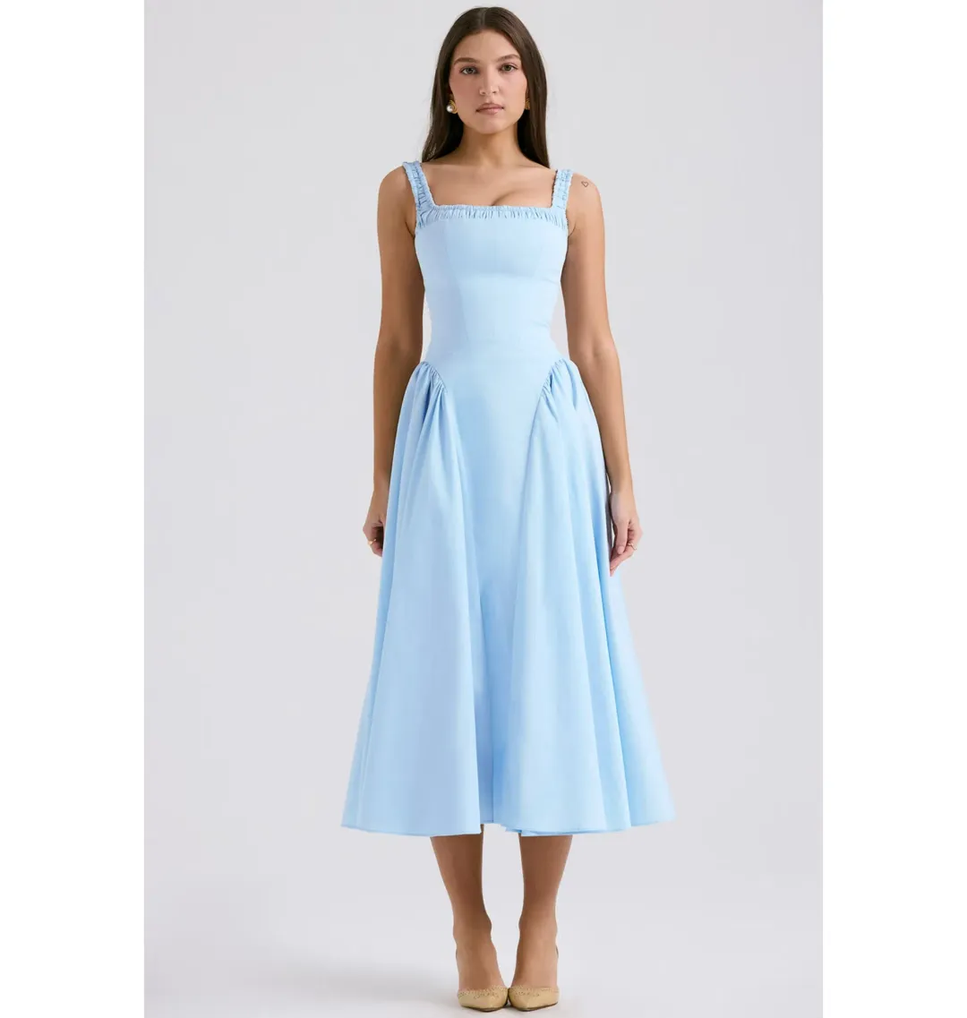 House of CB Dorothy Midi Sundress Italian Azure Size Small / AU 8 for rent on The Volte - main image