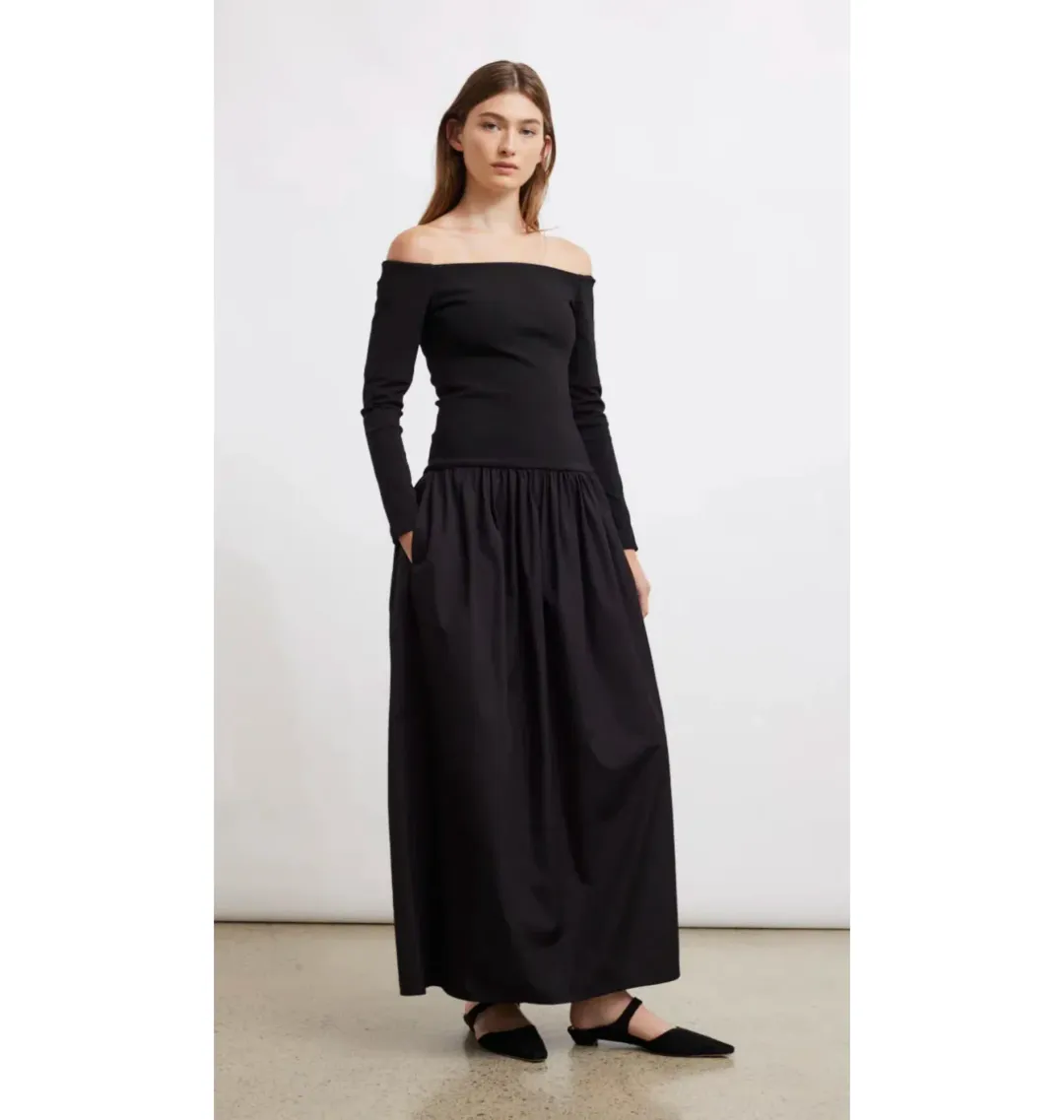 Esse Studios Off Shoulder Knit Cotton Dress Black Size AU 8 for rent on The Volte - main image