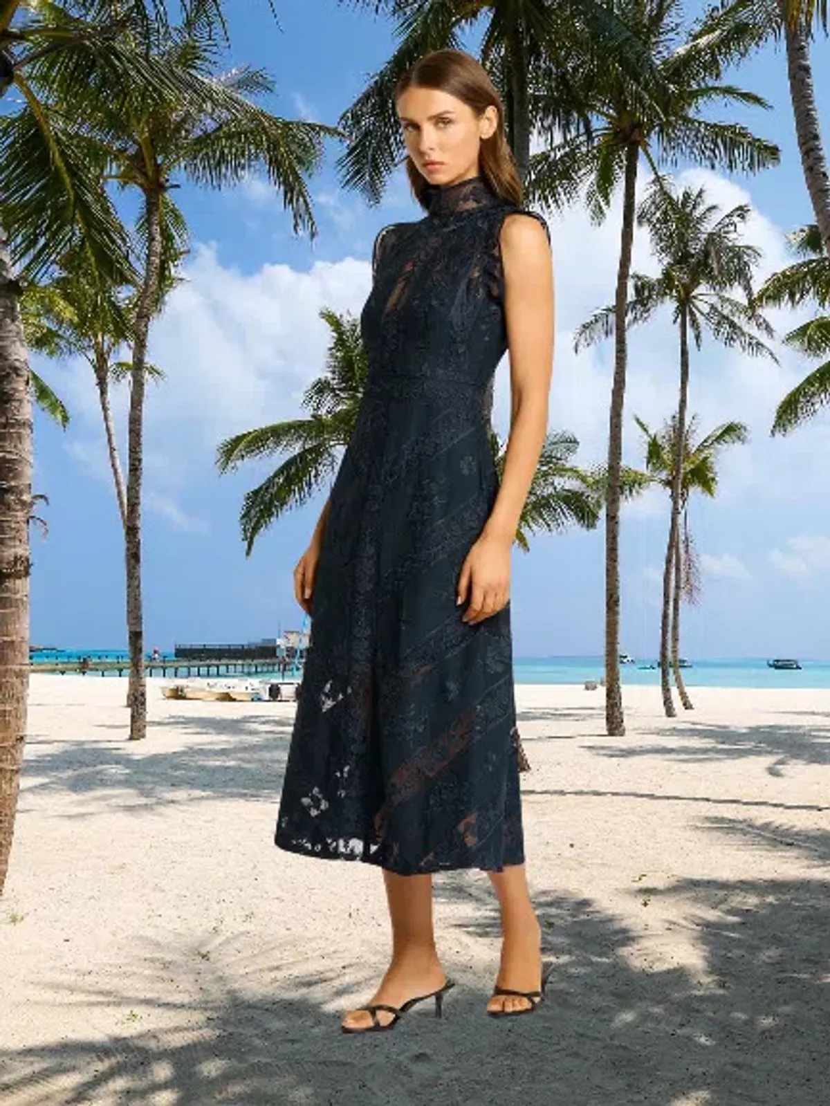 Moss and Spy Graceful Kristen Midi Dress Midnight Size AU 12 - Image 1