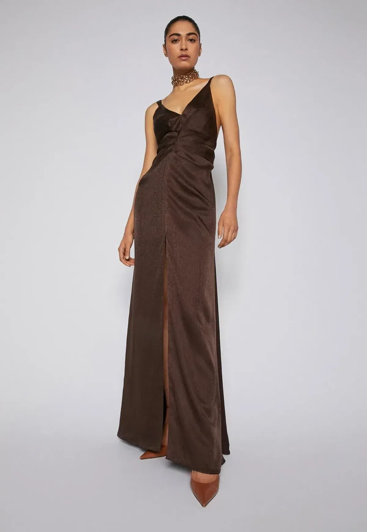 Scanlan Theodore Silk Jacquard Gown Chocolate Size AU 8 - Image 1