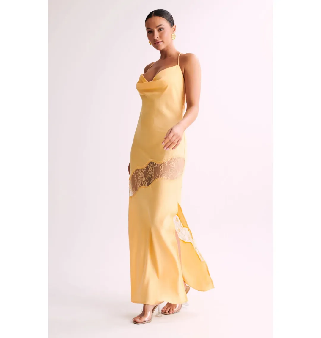 Meshki Chandra Lace Detail Satin Maxi Dress Lemon Size XS / AU 6 for rent on The Volte - main image