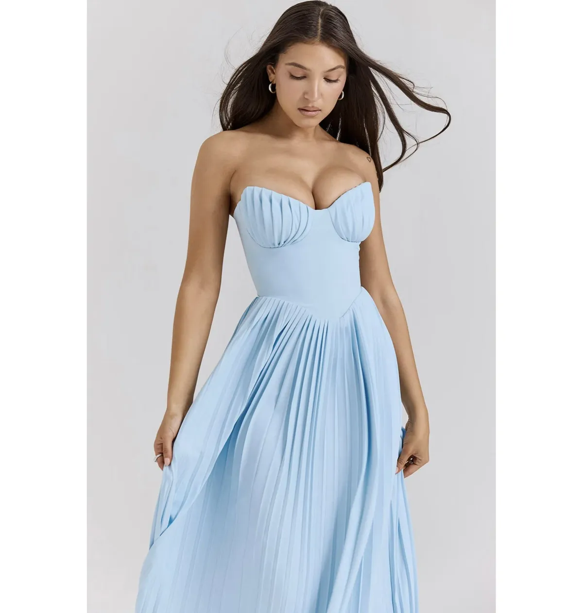 House Of CB Marcella Pleated Maxi Dress Ocean Blue Size AU 6 - Image 2