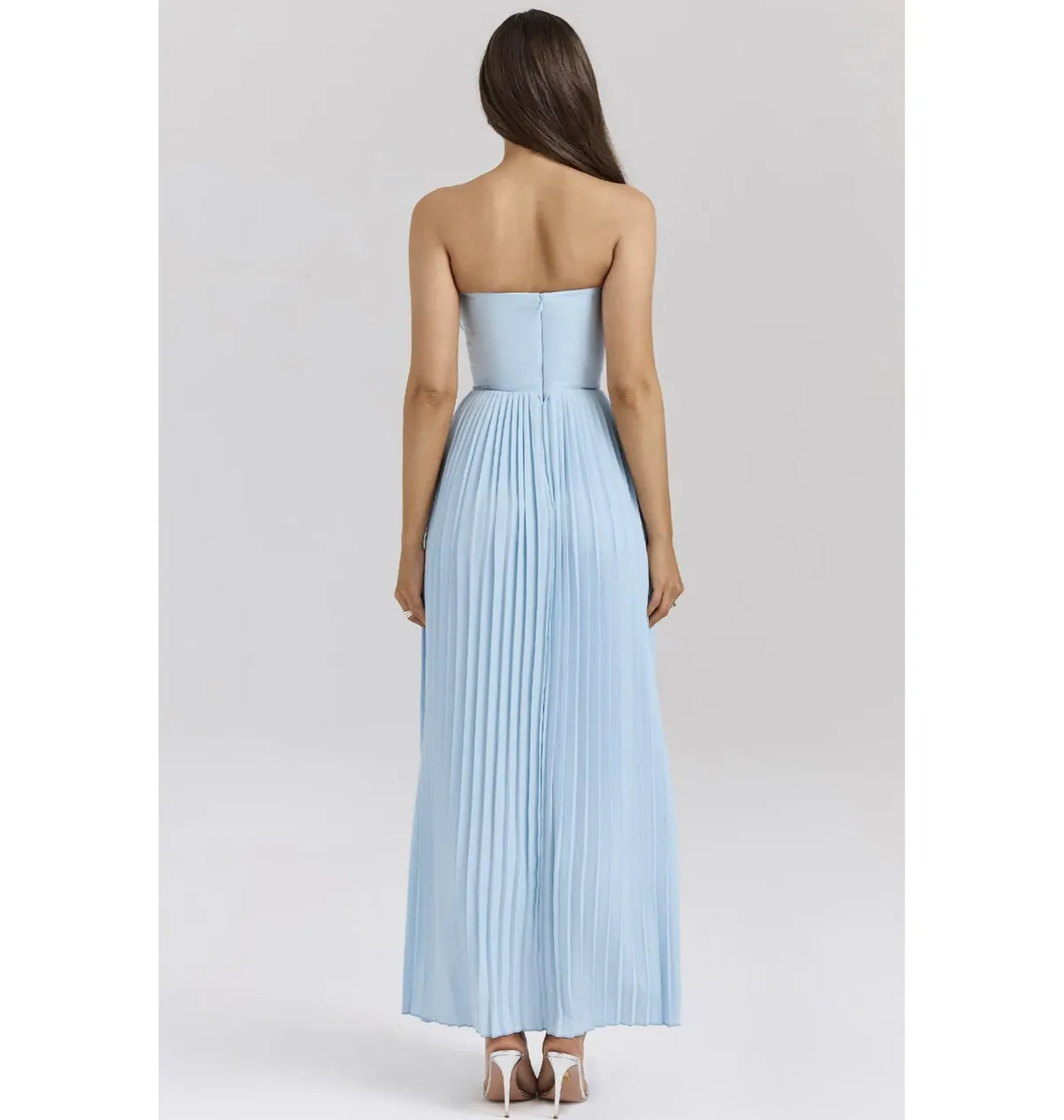 House Of CB Marcella Pleated Maxi Dress Ocean Blue Size AU 8 - Image 3