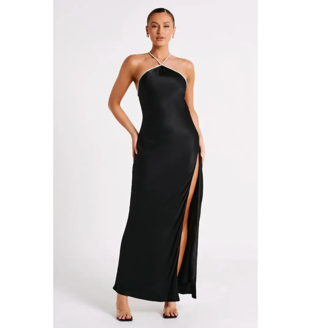 Meshki Louise Diamante Rope Maxi Dress Black Size Medium / AU 10 for rent on The Volte - main image