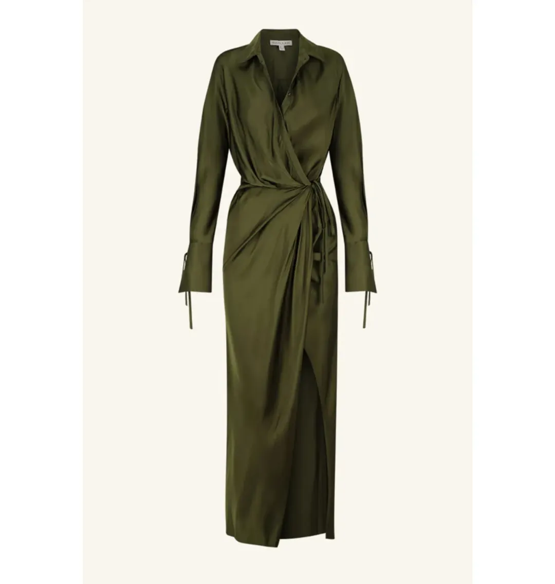 Shona Joy Shae Draped Shirt Maxi Dress Pine Green Size AU 16 for rent on The Volte - main image