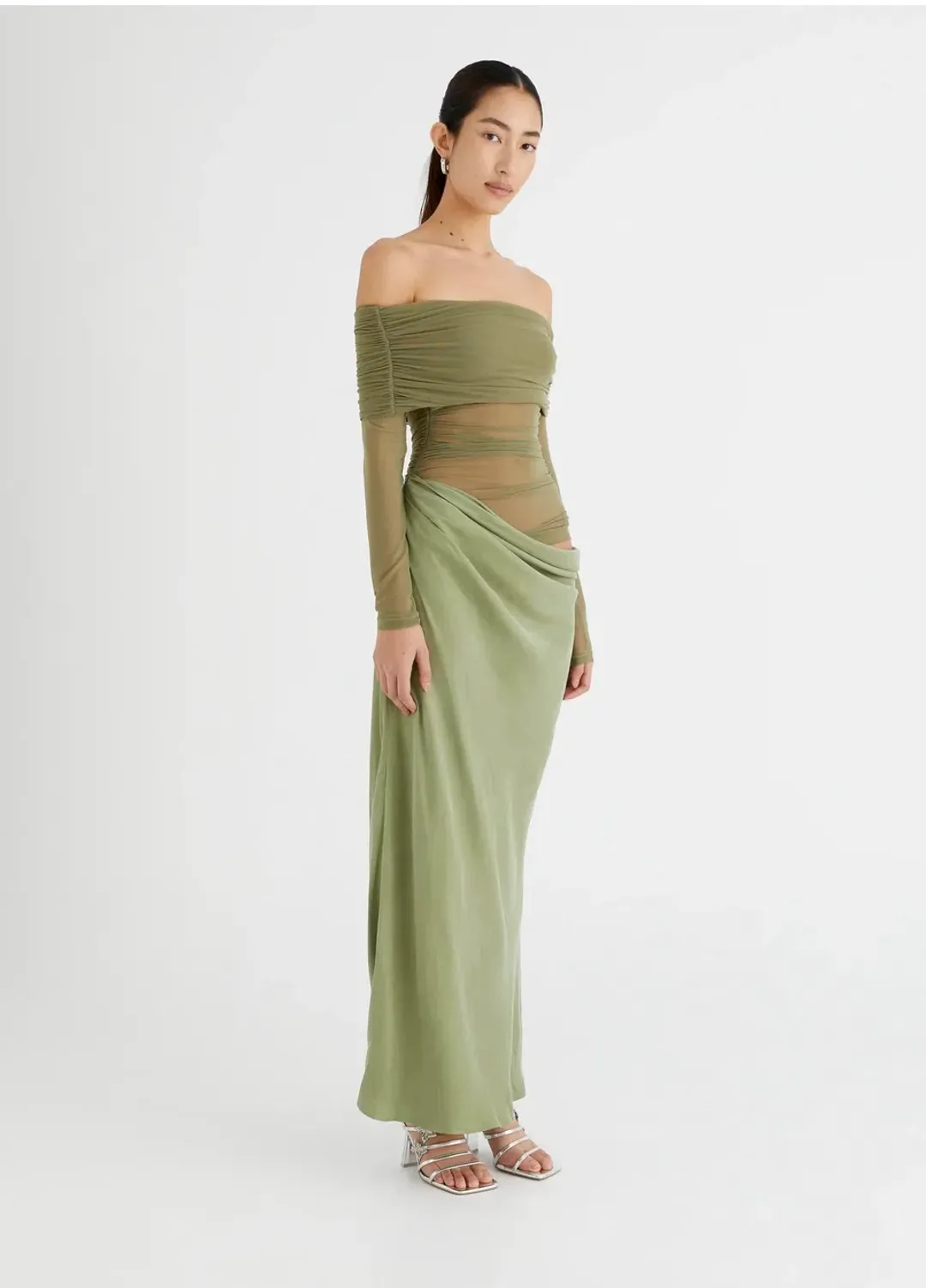BENNI Yasmin Maxi Dress Pistachio Size AU 6 for rent on The Volte - main image