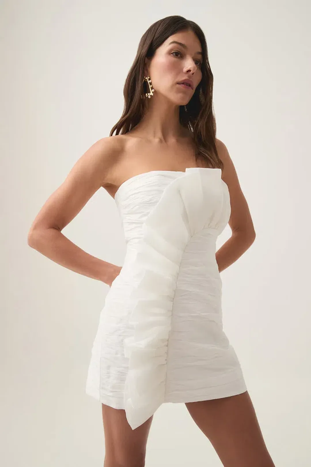 Aje Telma Ruffle Micro Mini Dress Ivory Size 12 for rent on The Volte - main image