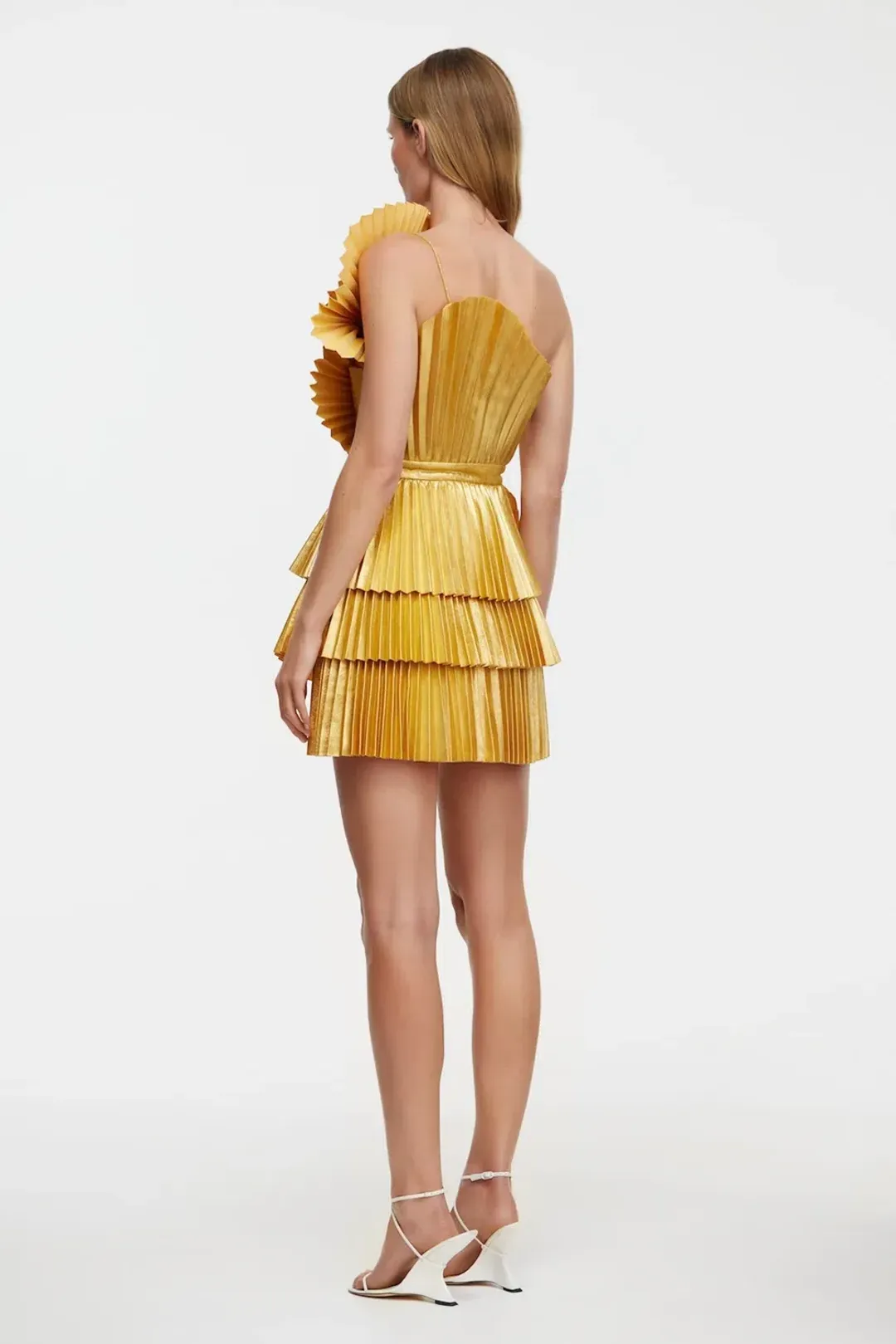 Acler Abbotsford Mini Dress Honey Gold Metalic Size 6 for rent on The Volte - main image
