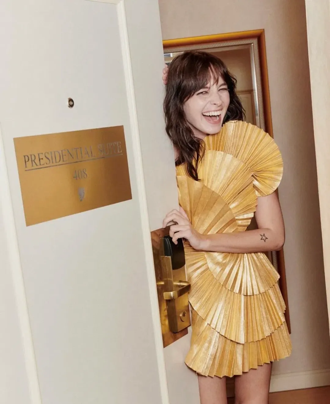 Acler Abbotsford Mini Dress Honey Gold Metalic Size 6 for rent on The Volte - main image