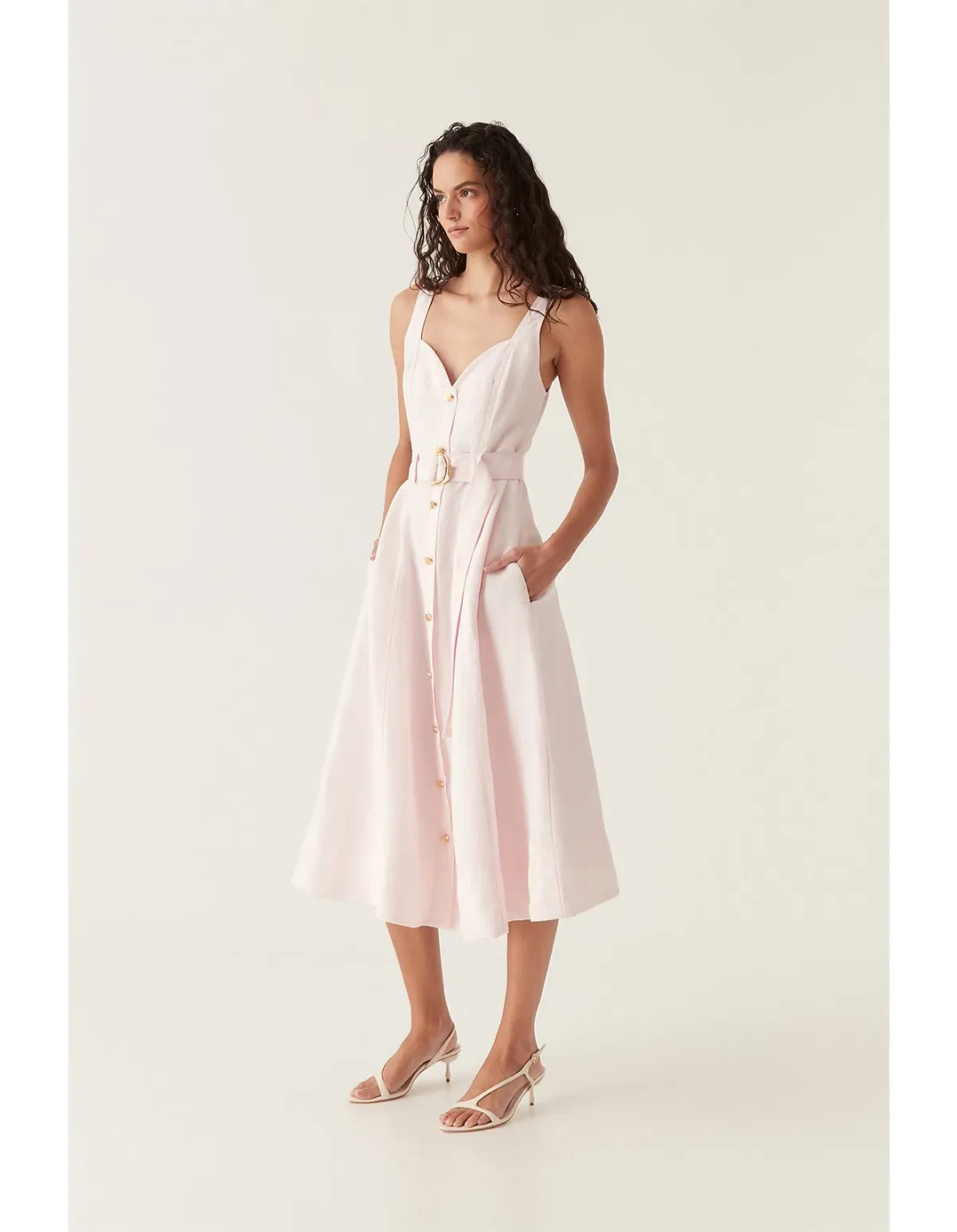Aje Clay Belted Midi Dress Pastel Pink size8 - Image 5