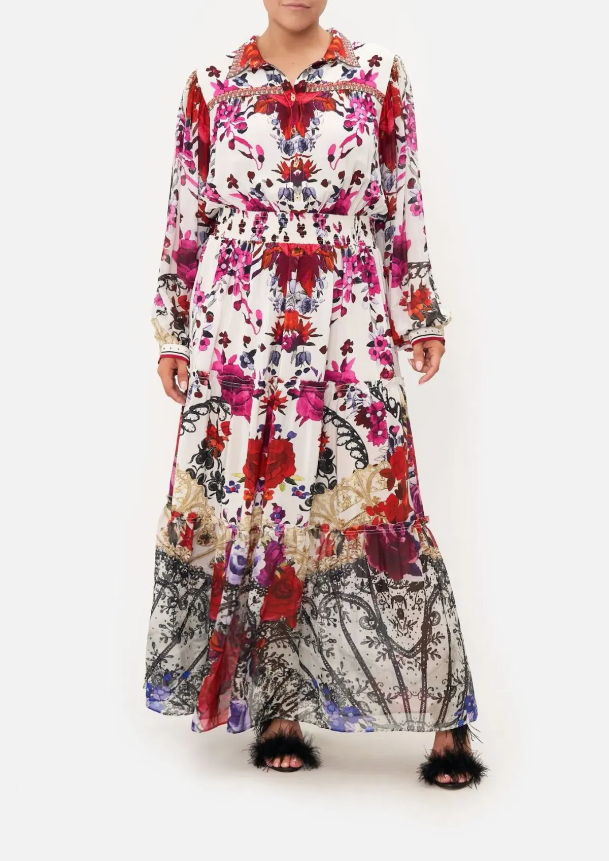 Camilla Button Through Tiered Maxi Dress Reign of Roses Print Size XL / AU 16  - Image 1