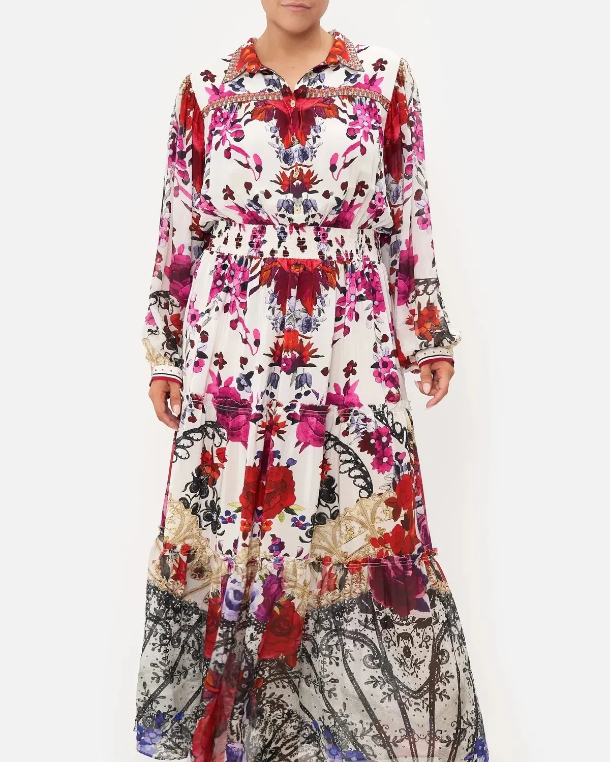 Camilla Button Through Tiered Maxi Dress Reign of Roses Print Size XL / AU 16  - Image 3