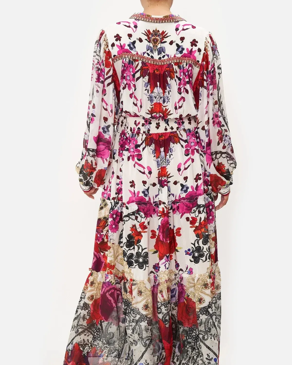Camilla Button Through Tiered Maxi Dress Reign of Roses Print Size XL / AU 16  - Image 5