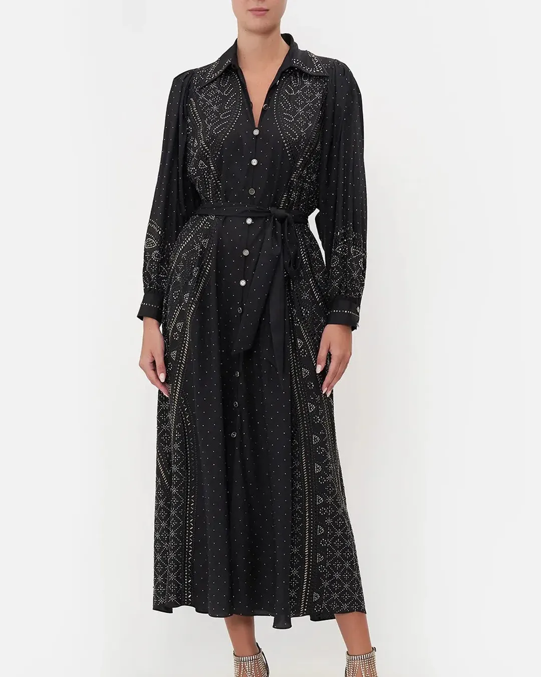 Camilla Curved Collar Shirt Midi Dress Luxe Espiritu  Size L / AU 14 for rent on The Volte - main image
