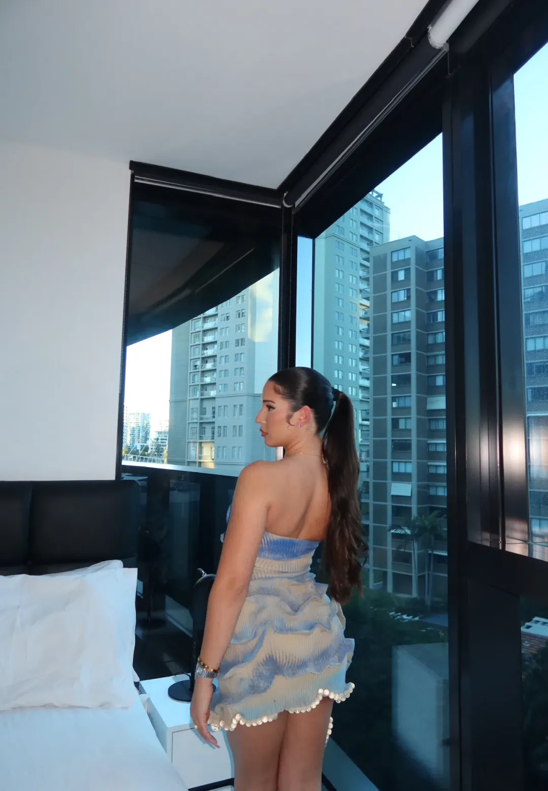 3lato Seashell Asymmetrical Mini Dress Light Beige/Blue Glittery Sand Size XS / AU 6 for rent on The Volte - main image