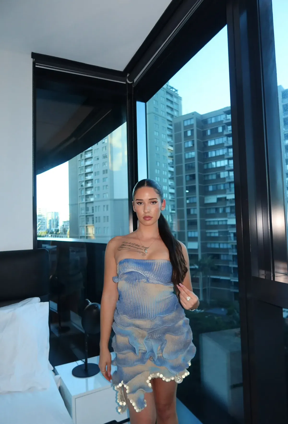 3lato Seashell Asymmetrical Mini Dress Light Beige/Blue Glittery Sand Size XS / AU 6 - Image 1