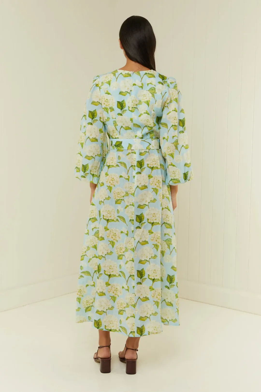 Palm Noosa Melrose Midi Dress Blue Hydrangea Floral Print Size 10 for rent on The Volte - main image