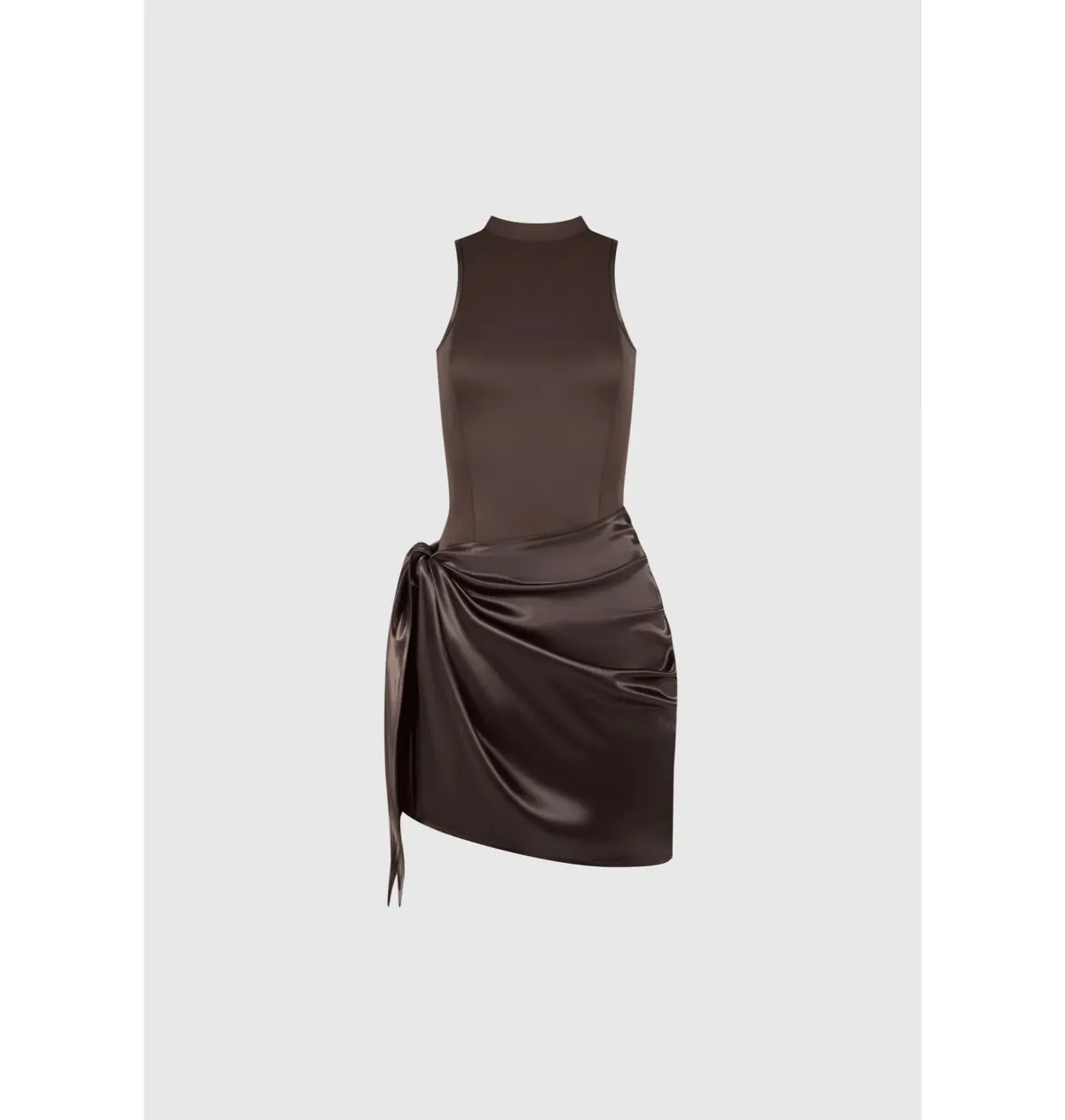Maniere De Voir Neoprene & Satin Wrap Bodycon Dress Brown Size AU 8 - Image 5