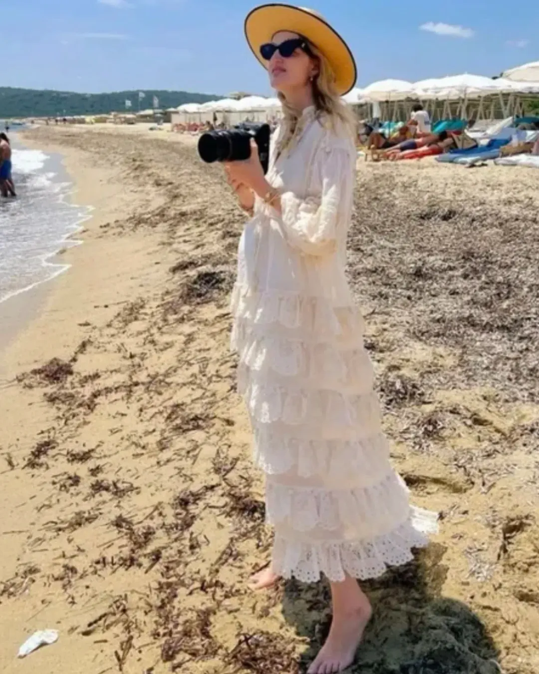 Zimmermann The Lyre Trim Tiered Midi Dress Cream Size 0 / AU 8 for rent on The Volte - main image