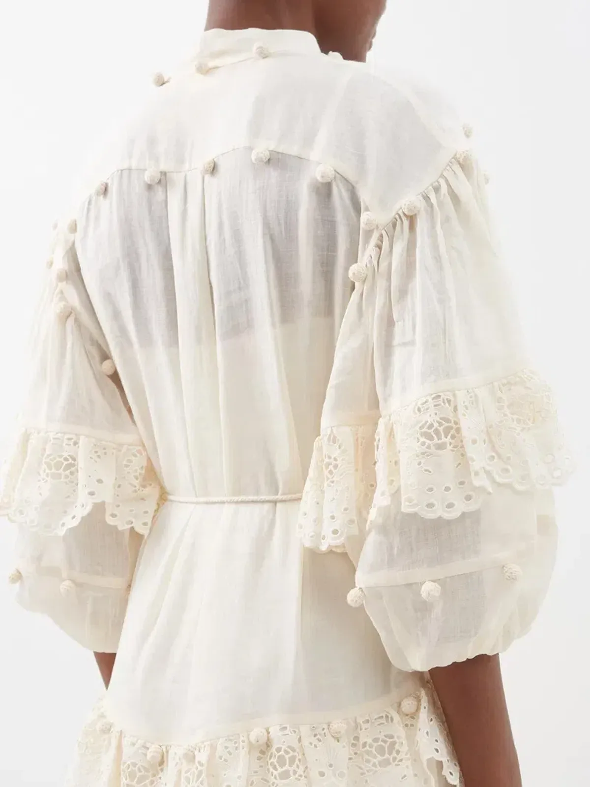 Zimmermann The Lyre Trim Tiered Midi Dress Cream Size 0 / AU 8 - Image 4