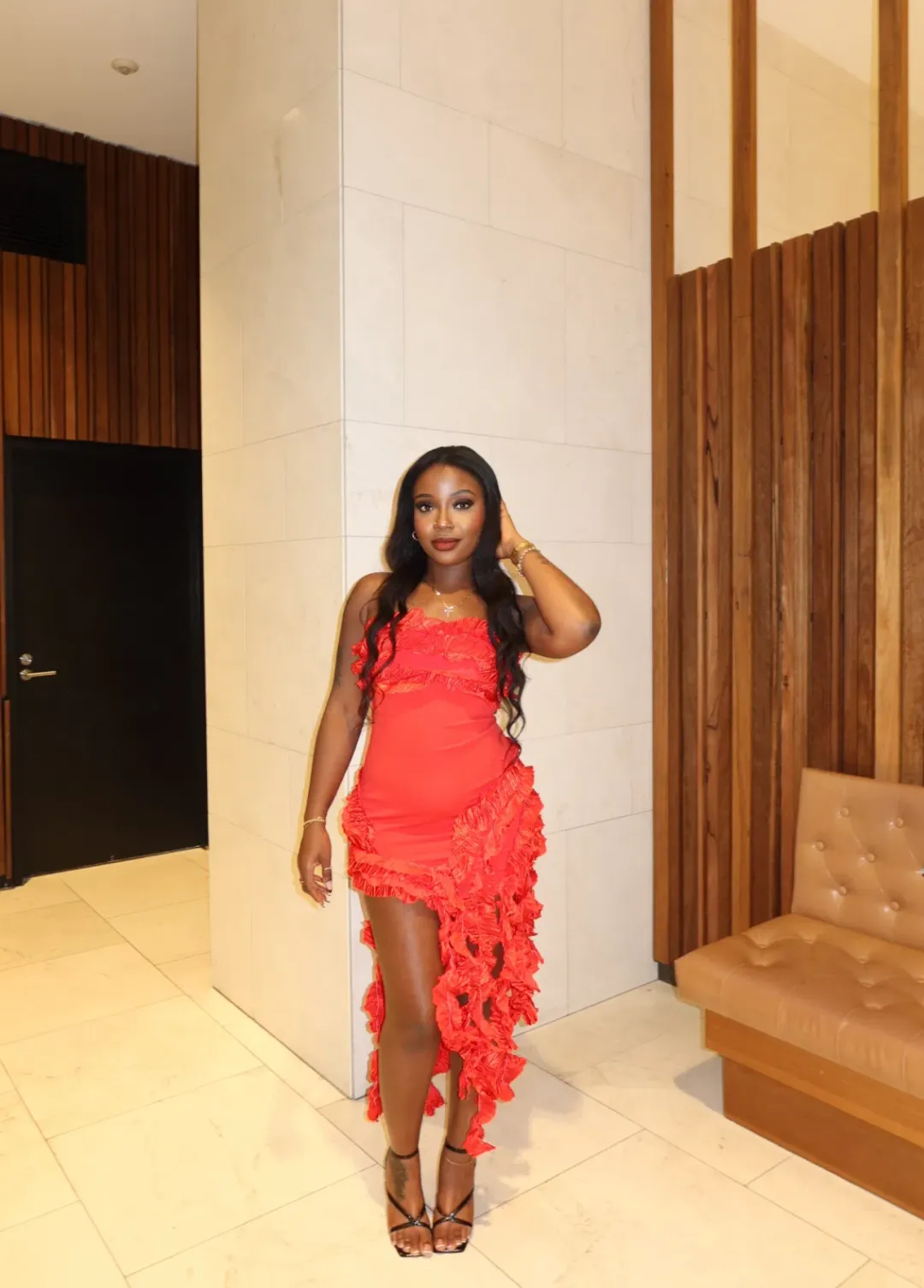 Shelby Ruffle Mini Dress Red Size 6 for rent on The Volte - main image