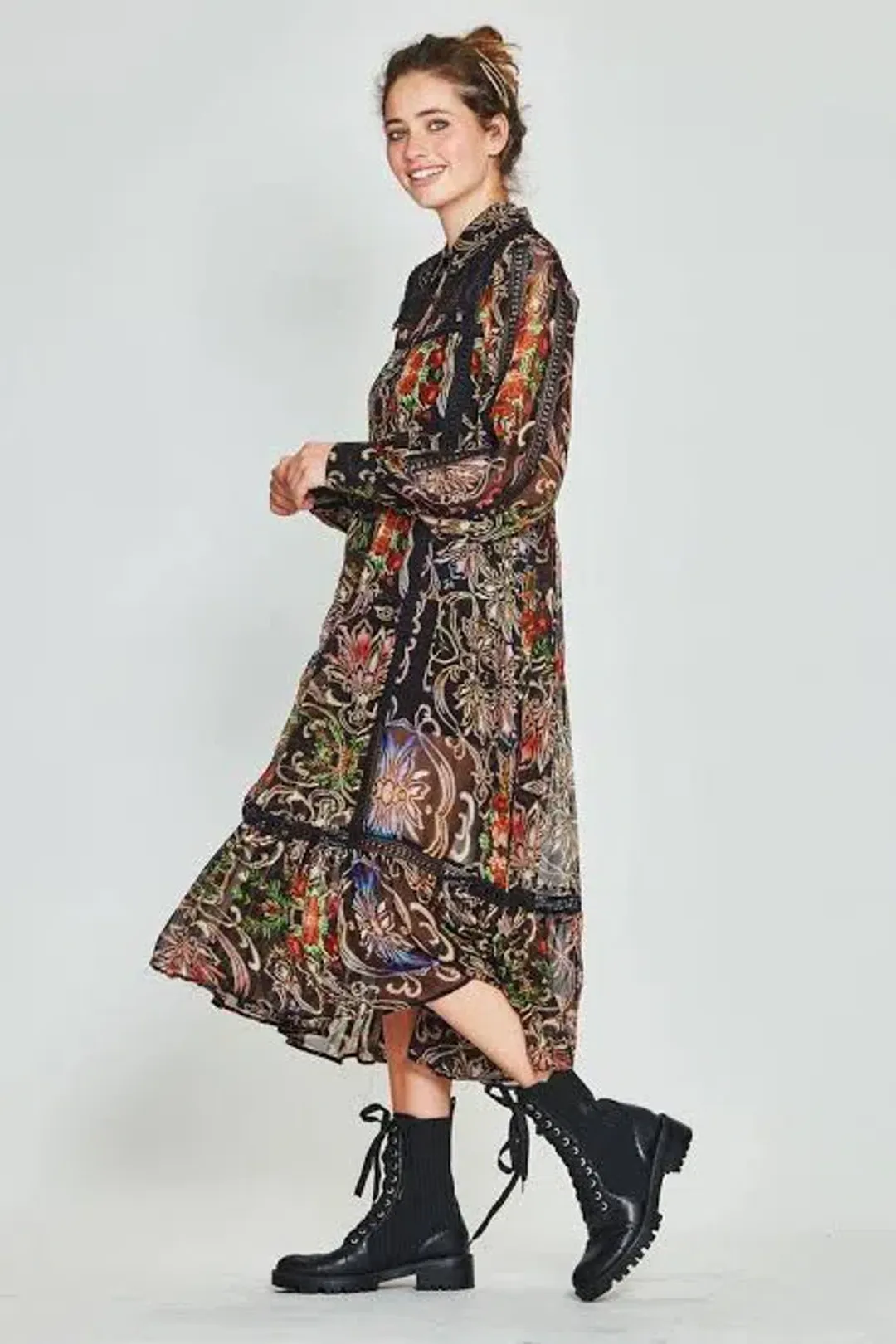 COOP State of Lace Midi Dress Black Moonflower Print Size S / AU 8 for rent on The Volte - main image