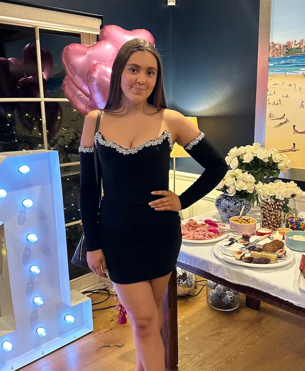 Albina Dyla Short Black Dress with Swarovski Trim Size M / AU 10 - Image 2