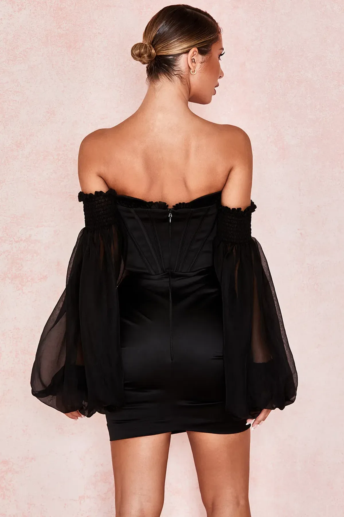 House of CB Beau Satin and Chiffon Corset Mini Dress Black Size S / AU 8 - Image 3