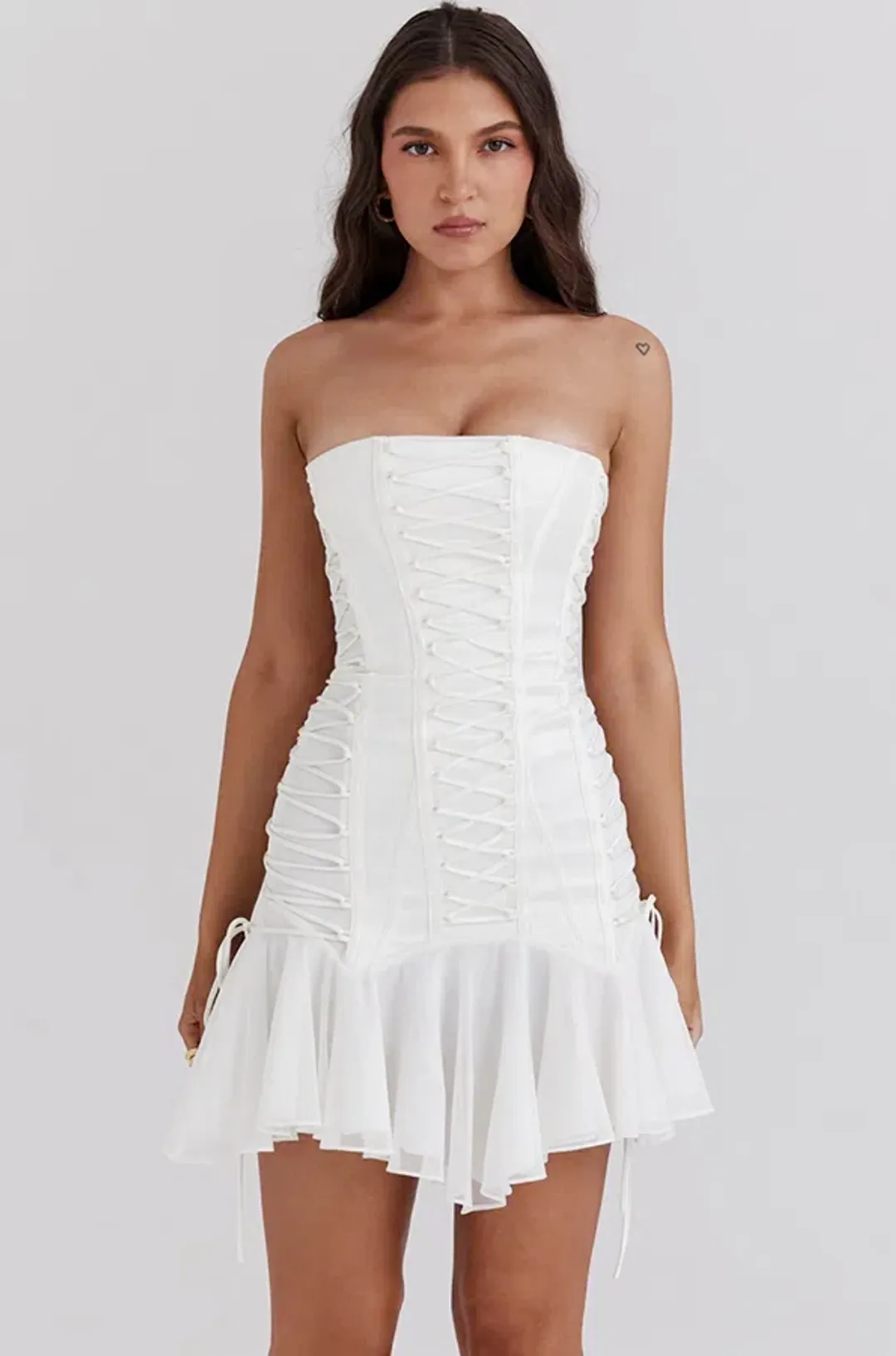 House Of CB Sirena Lace Up Mini Dress White Size S / 8 for rent on The Volte - main image