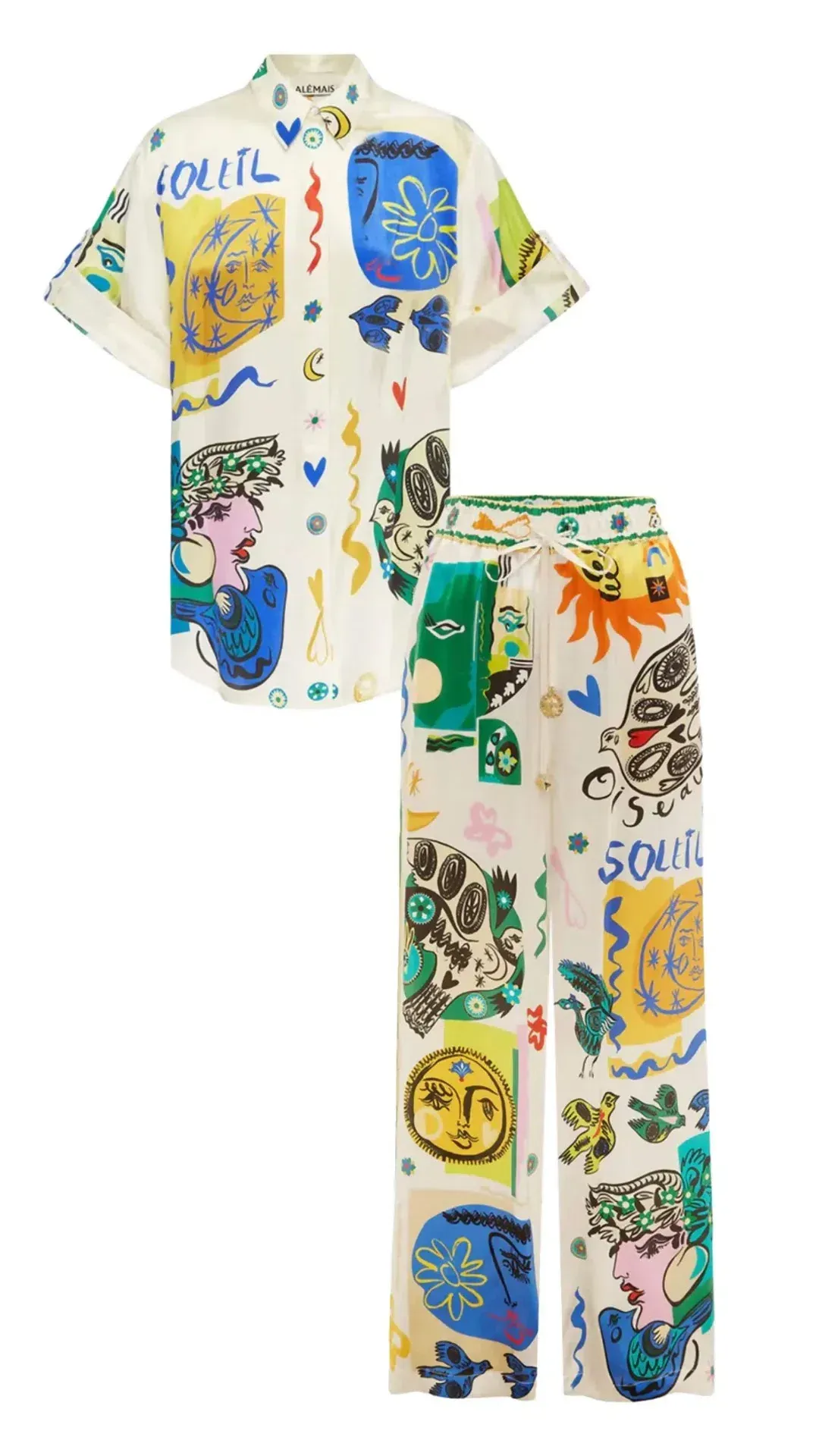 Alemais Soleil Silk Shirt And Pants Set Print Size 10 shirt size 8 pants for rent on The Volte - main image