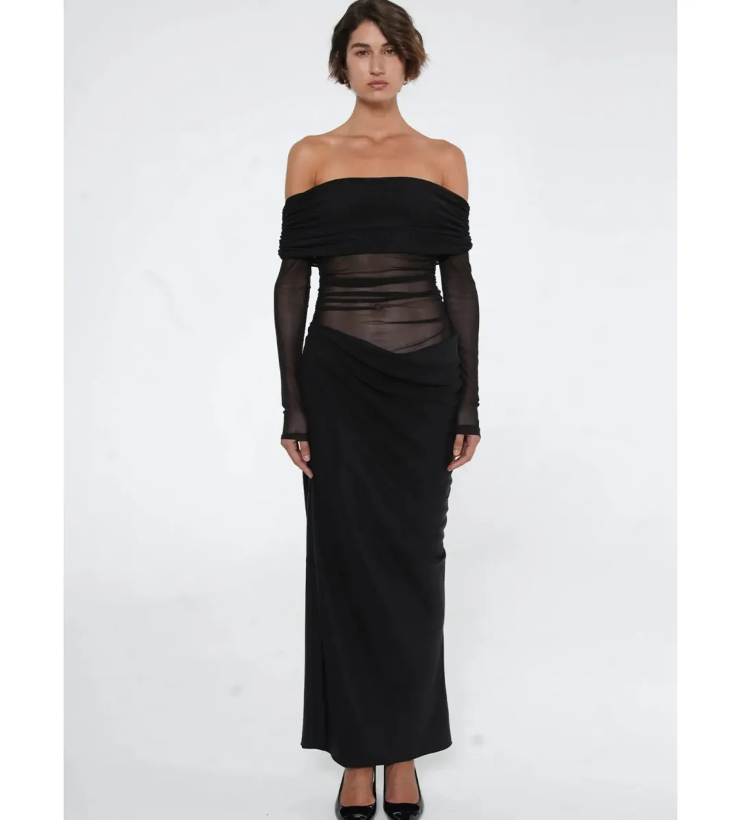 Benni Yasmin Off-Shoulder Maxi Dress Black Size 8 for rent on The Volte - main image