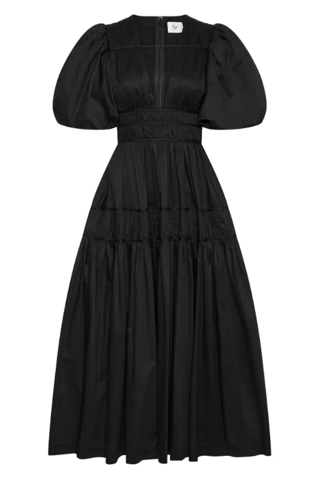 Aje Fallingwater Ruched Midi Dress in Black Size AU 16 for rent on The Volte - main image