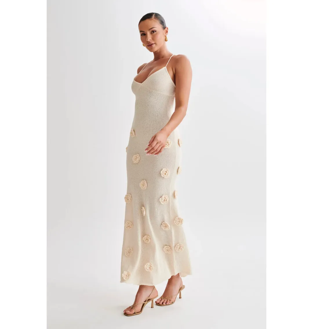 Meshki Suki Knit Maxi Dress With Flowers Nude Size Small / AU 8 for rent on The Volte - main image